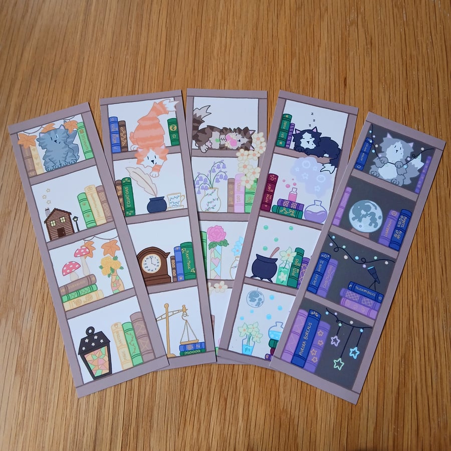Library Cat Bookmarks! Cute and Cosy Bookshelf Bookmarks, 18cm Illustrated