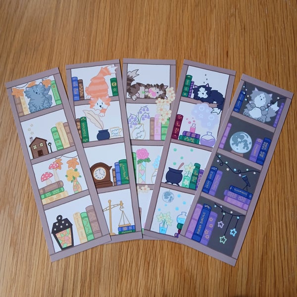 Library Cat Bookmarks! Cute and Cosy Bookshelf Bookmarks, 18cm Illustrated