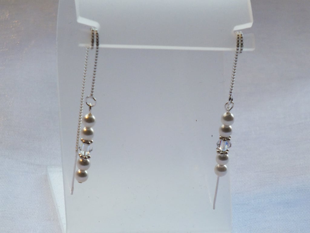 Pearl and crystal thread earrings