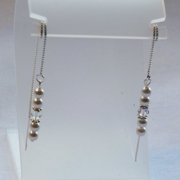 Pearl and crystal thread earrings