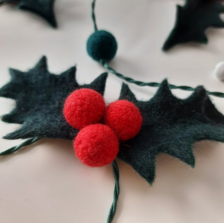 Merino Wool Needle Felt Holly Garland Folksy