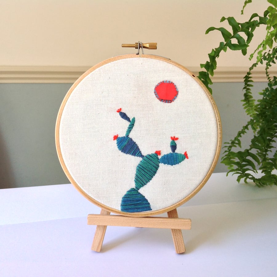 Cactus Hand Embroidery Wall Hoop