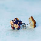 Small Blue Flower Stud Earrings, Floral Jewellery