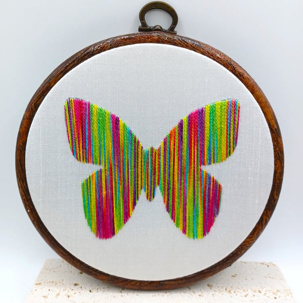 Rainbow Butterfly Embroidery, Embroidery Hoop, Hand Embroidery, Modern Embroider