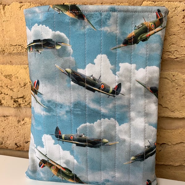 Spitfire Planes Quilted Fabric Book Sleeve - Medium