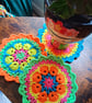 ultra bright neon crochet mandala flower coasters, doilies - Image 6