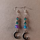 Crescent moon and star charm beaded dangle earrings 