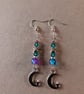 Crescent moon and star charm beaded dangle earrings 