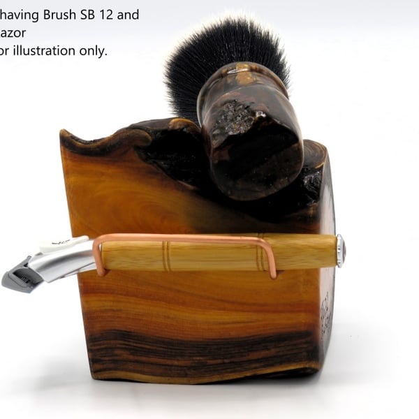 Handcrafted Yew wood & Copper Shaving Stand for brush and razor (SKU SS22)