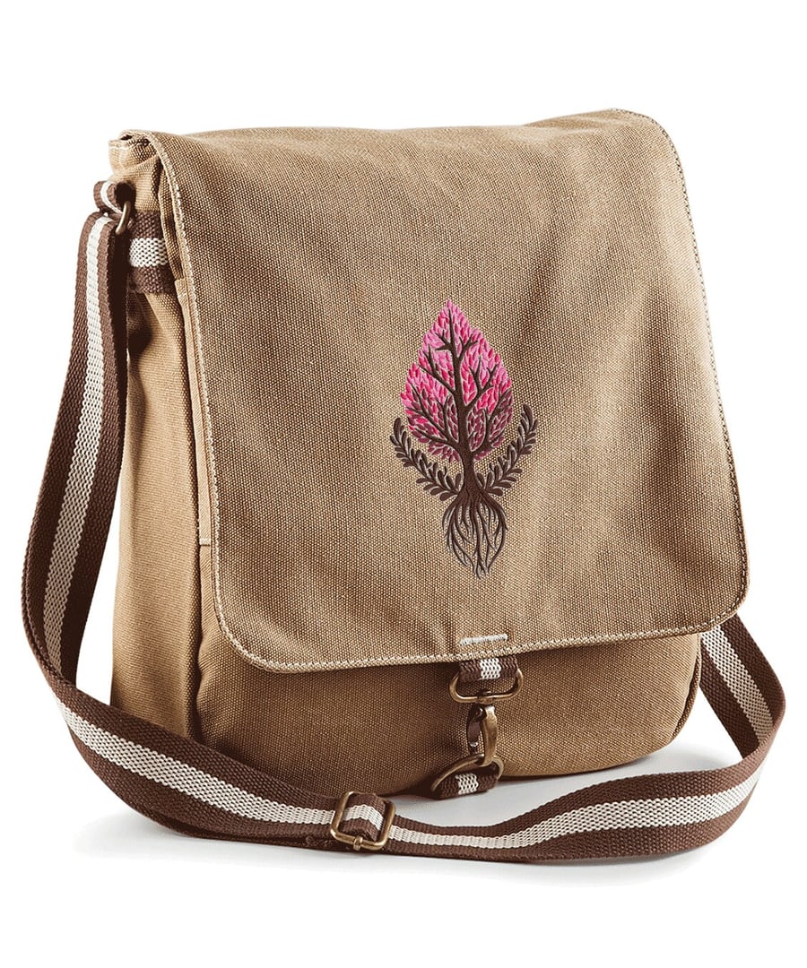 The Birds and the Bees Embroidered Canvas Field Bag