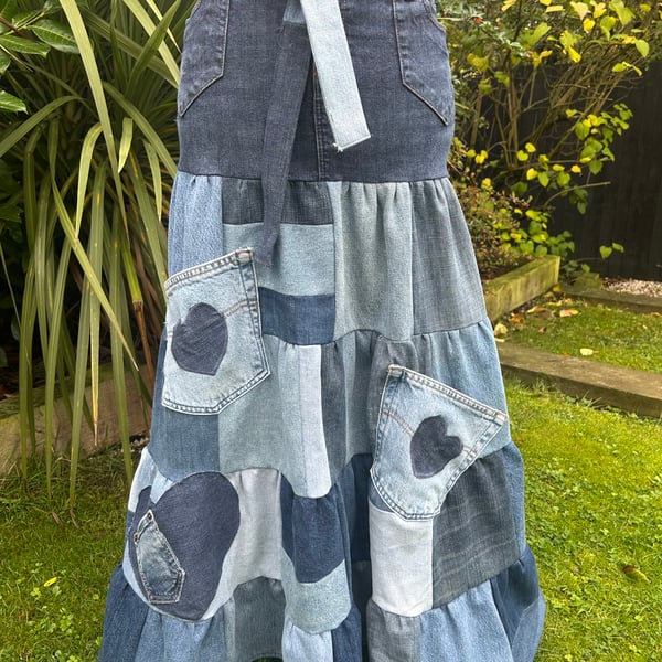 Patchwork denim skirt - Size 12 - Upcycled