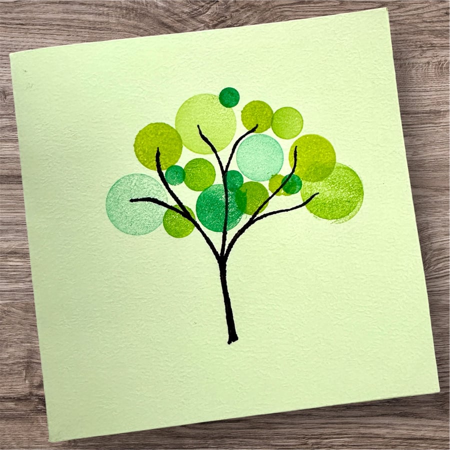Unique Hand drawn and painted blank card featuring an abstract tree 