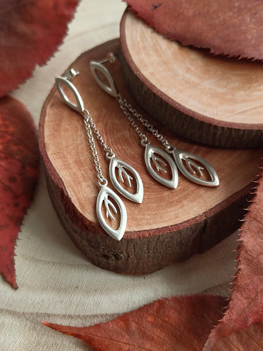 Sterling Silver ‘Falling Leaves’ Three Leaf Earrings
