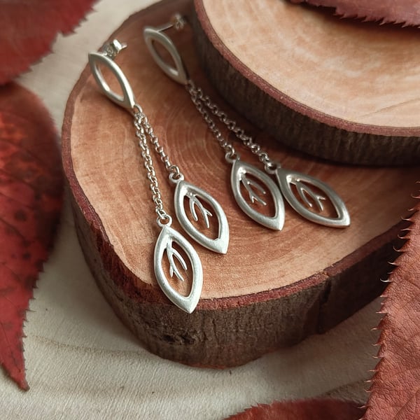 Sterling Silver ‘Falling Leaves’ Three Leaf Earrings