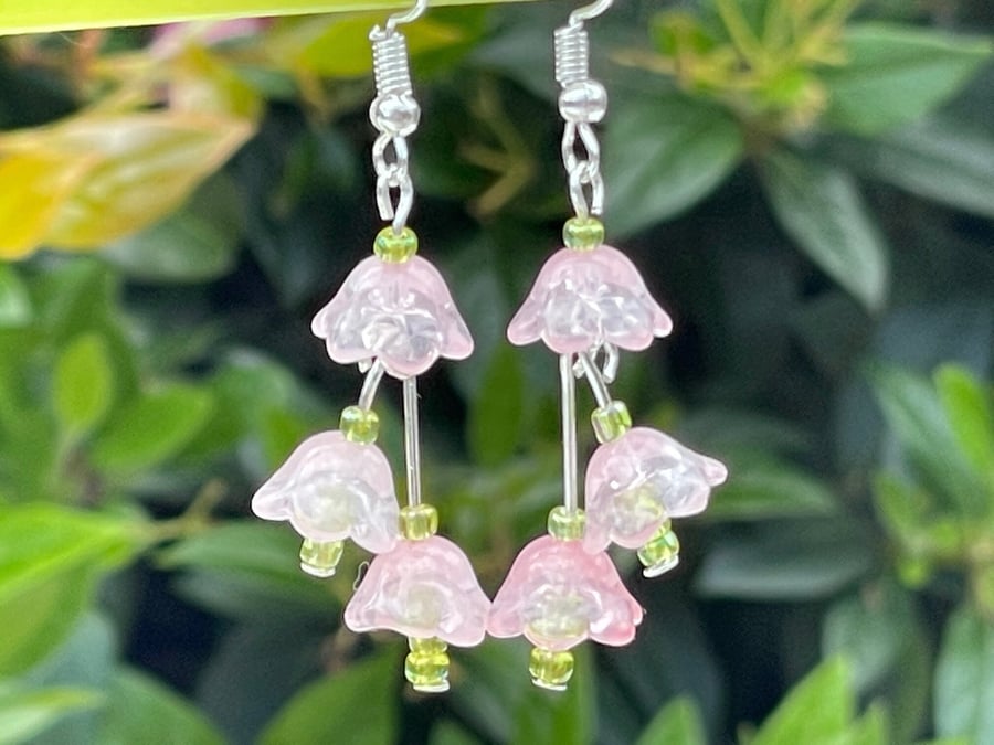 Czech glass earrings blossoms trumpet flowers Japanese Toho beads cluster
