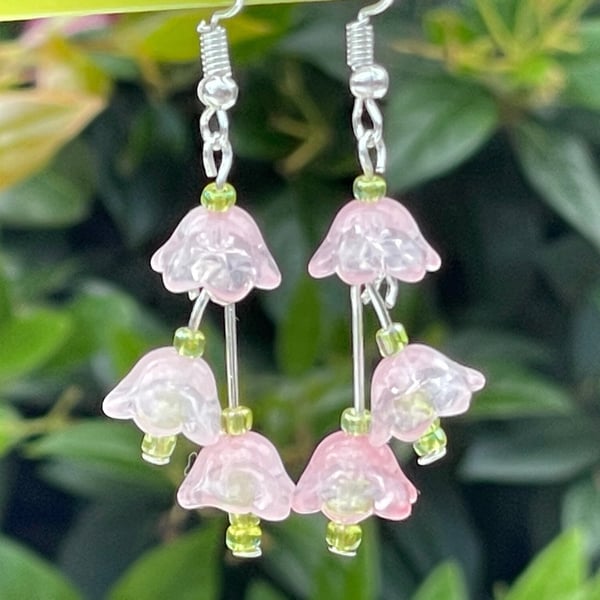Czech glass earrings blossoms trumpet flowers Japanese Toho beads cluster
