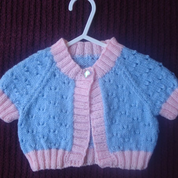 Pale Pink and Pale Blue Bolero or Cardigan with Short Sleeves