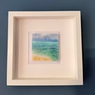 Kiln formed glass seascape square framed picture