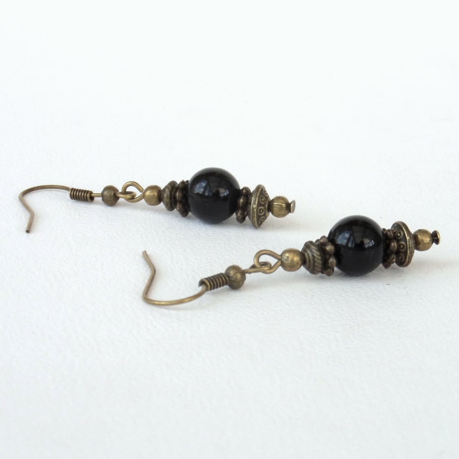 Black onyx and bronze handmade earrings