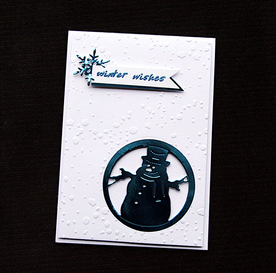 Blue Snowman Wishes - Handcrafted Christmas Card - dr21-0046