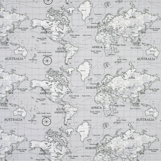 World Atlas Map Grey Tablecloth Oval Round Square Rectangle Various Size