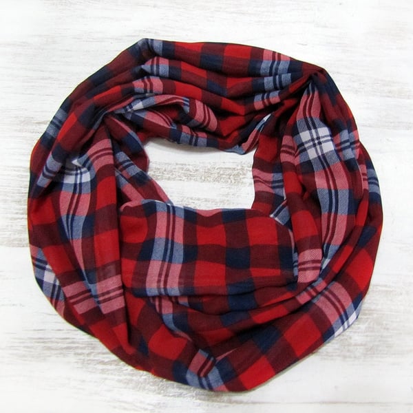Voile plaid red infinity scarf Spring Freshness Infinity Shawl Gift for Her