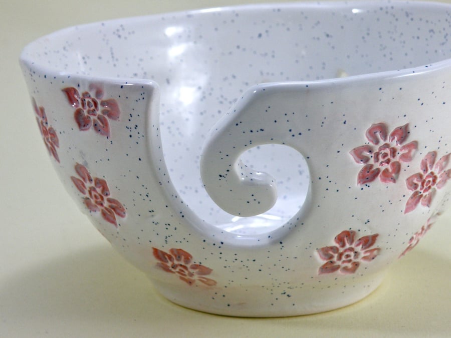 Flower Knitting Bowl Large Crochet Bowl yarn bowl gift for Mum Lead free Glaze 