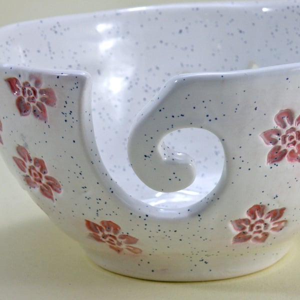 Flower Knitting Bowl Large Crochet Bowl yarn bowl gift for Mum Lead free Glaze 