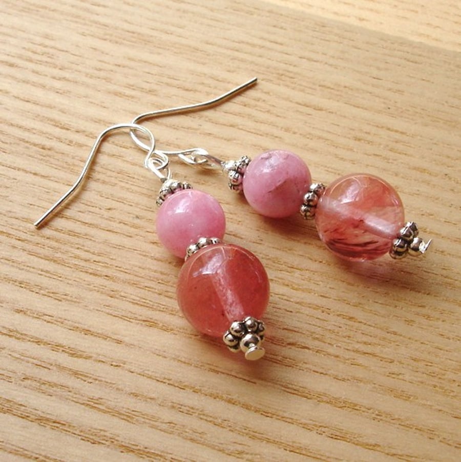 Pink Quartz Drop Bead Earrings