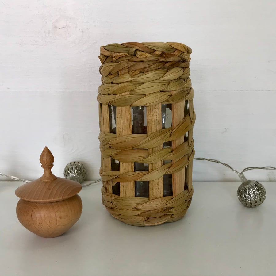 Rush-Covered Jam-Jar Lantern - Made in Cornwall -  625
