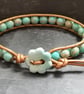 SALE Turquoise jasper and bronze leather bracelet with ceramic flower button  - Image 8
