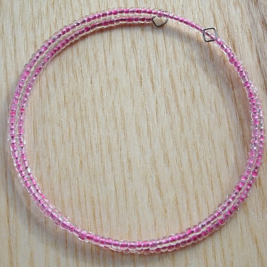 Pink Glass Seed Bead Spiral Bracelet