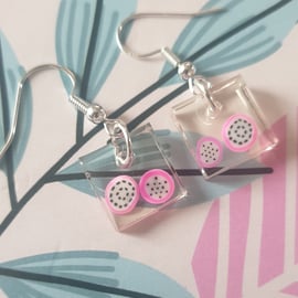 Square dragonfruit resin earrings