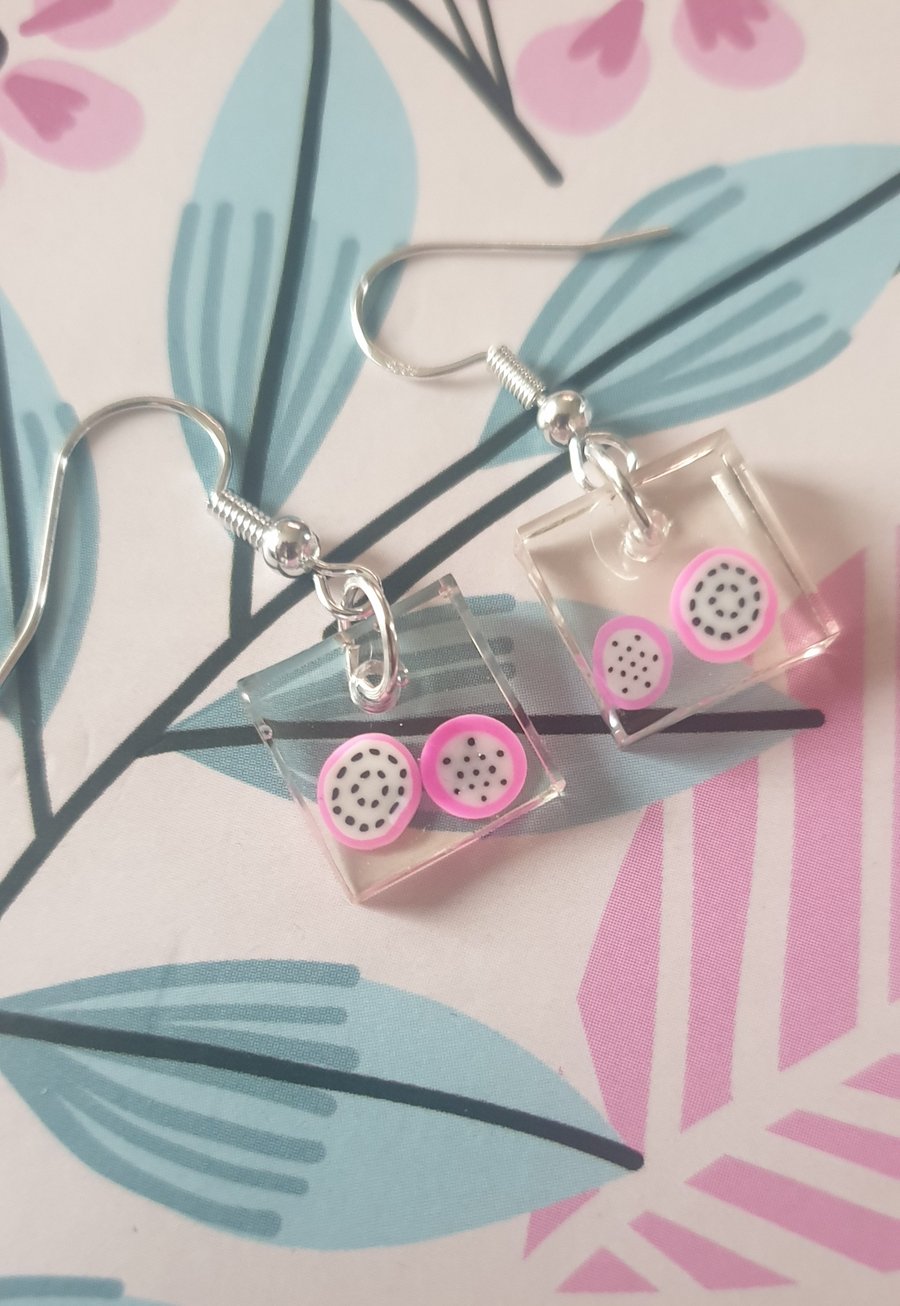 Square dragonfruit resin earrings