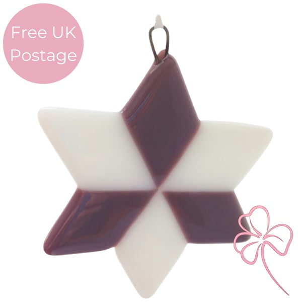 Lilac & White Fused Glass Star Christmas Tree Decoration