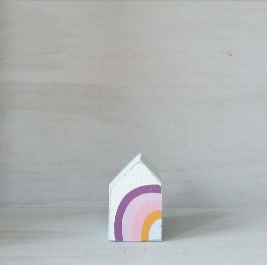 Miniature Wooden House, Rainbow House, House Ornament, Housewarming Gift