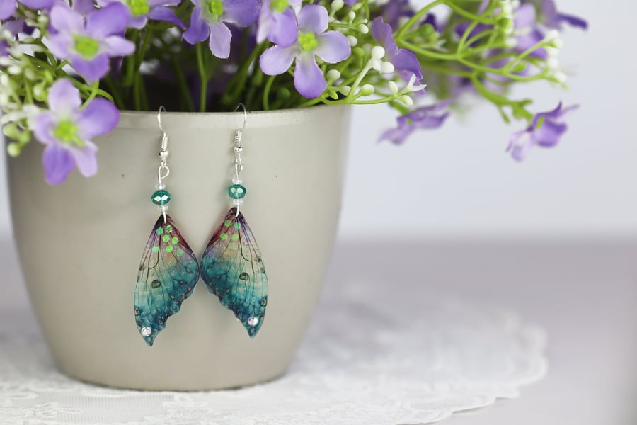 Fairy Wing Earrings Blue Butterfly Fantasy Fairycore Cottagecore Fairy Gift