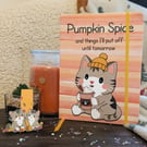 Funny Cat Pumpkin Spice Journal, Autumnal leatherette A5 Notebook
