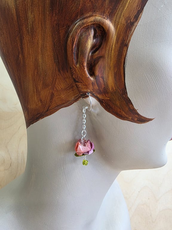 Waterlily drop earrings, origami lotus flower washi paper jewellery, gift boxed