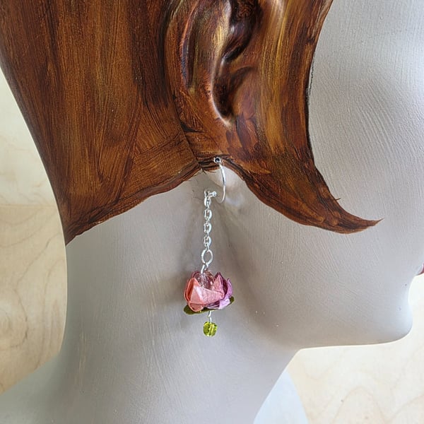 Waterlily drop earrings, origami lotus flower washi paper jewellery, gift boxed