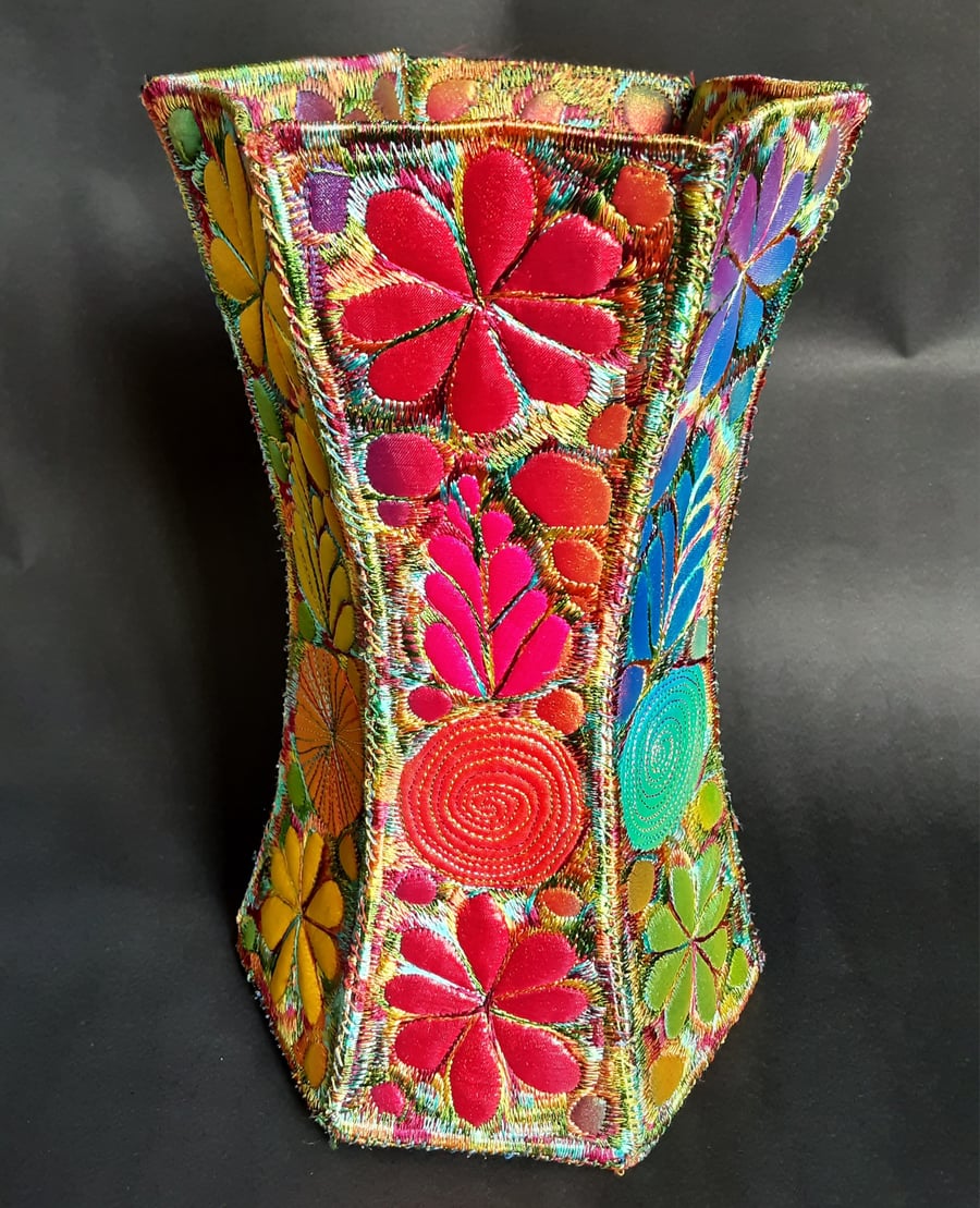 Vase Textile Art with Free Machine Embroidery 