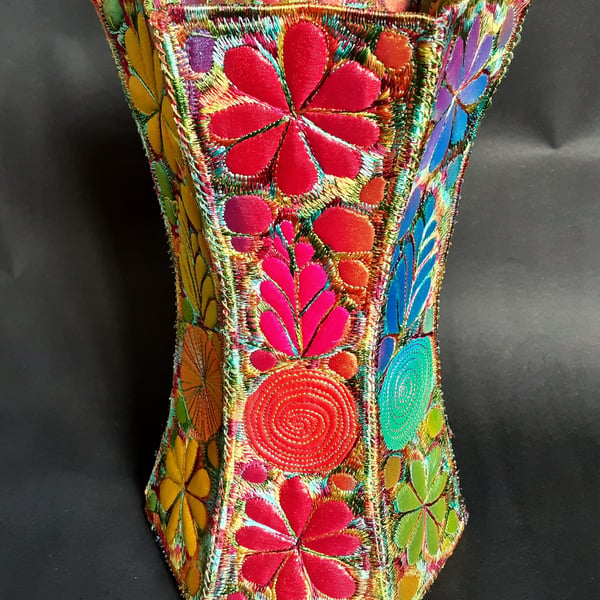 Vase Textile Art with Free Machine Embroidery 