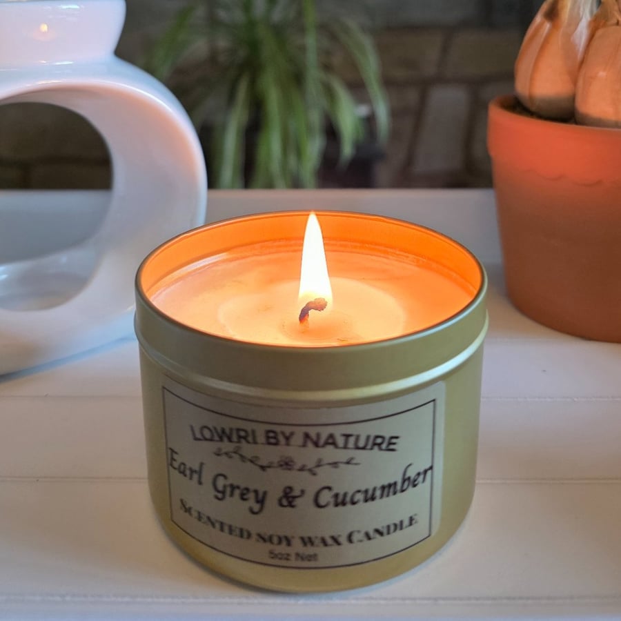 Earl Grey Tea & Cucumber Soy Candle in Gold 18cl Tin