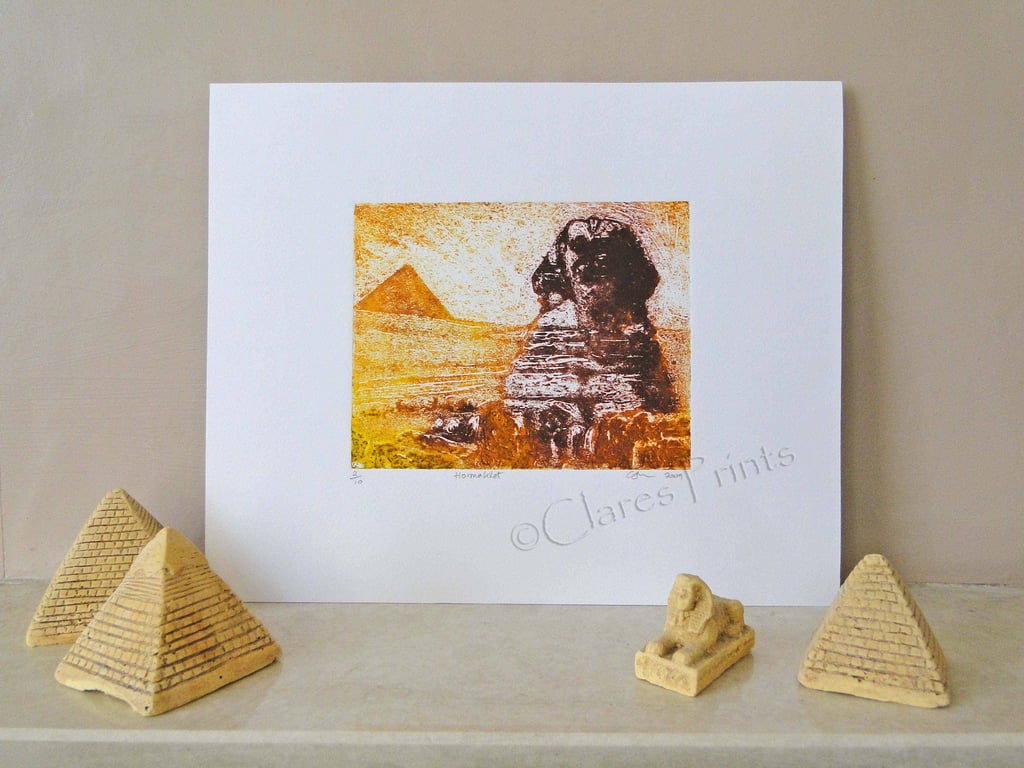 Hormakhet Sphinx Egypt Limited Edition Original Collagraph Print Art