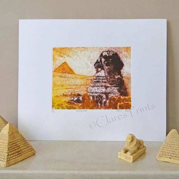Hormakhet Sphinx Egypt Limited Edition Original Collagraph Print Art