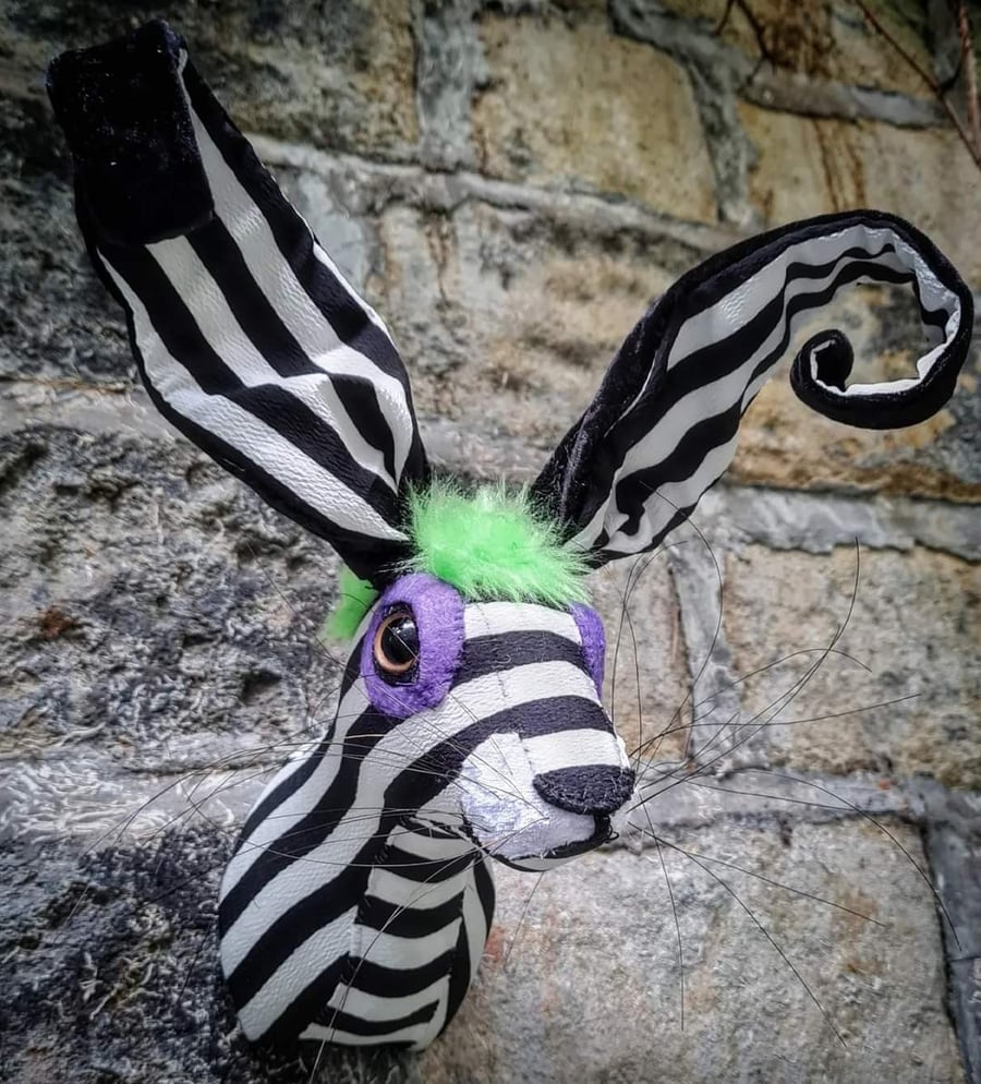 Striped Faux hare head wall mount inspired by Tim Burton films