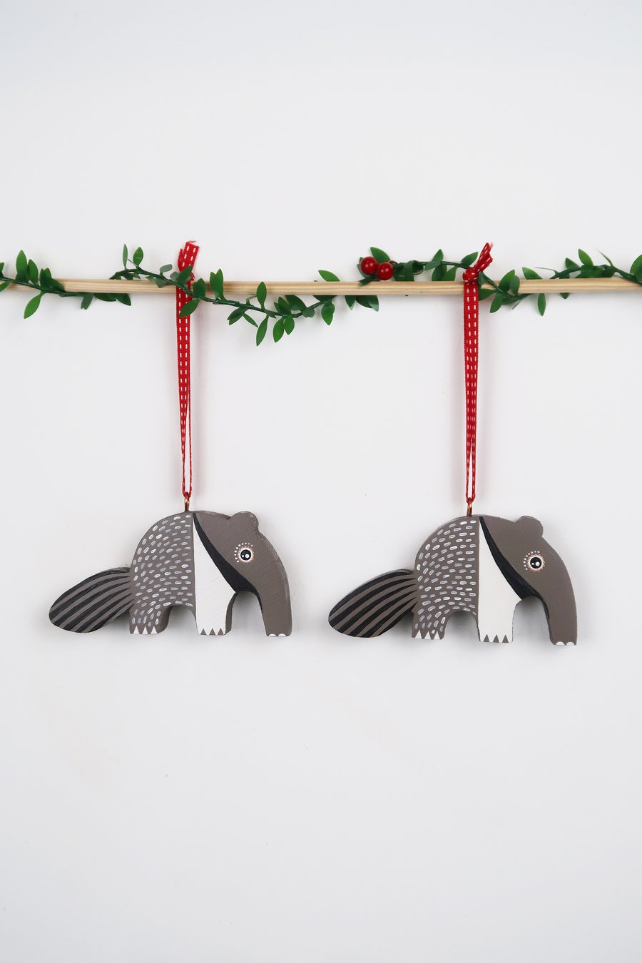 anteater christmas tree hanging decoration, set of 2 cute stocking fillers