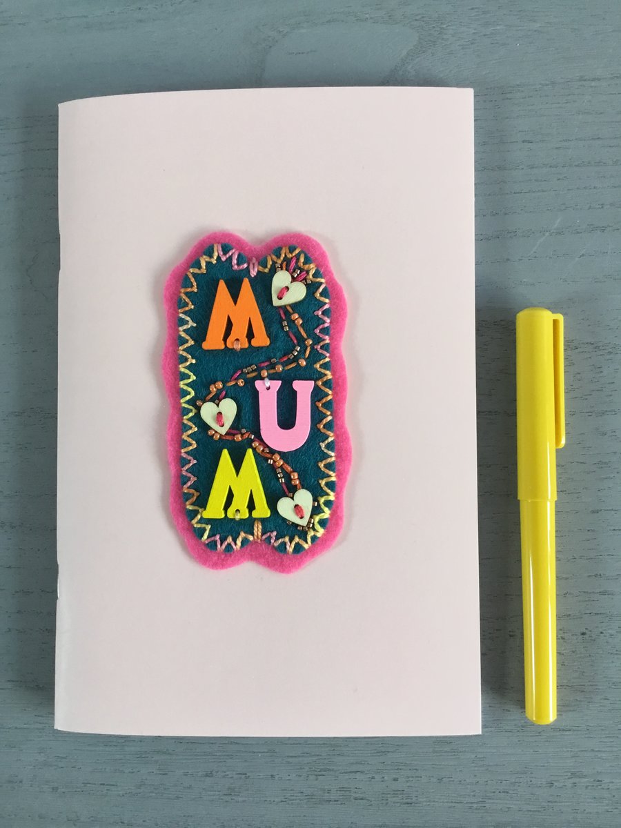 Hand Embroidered Mum Notebook and Pen Set