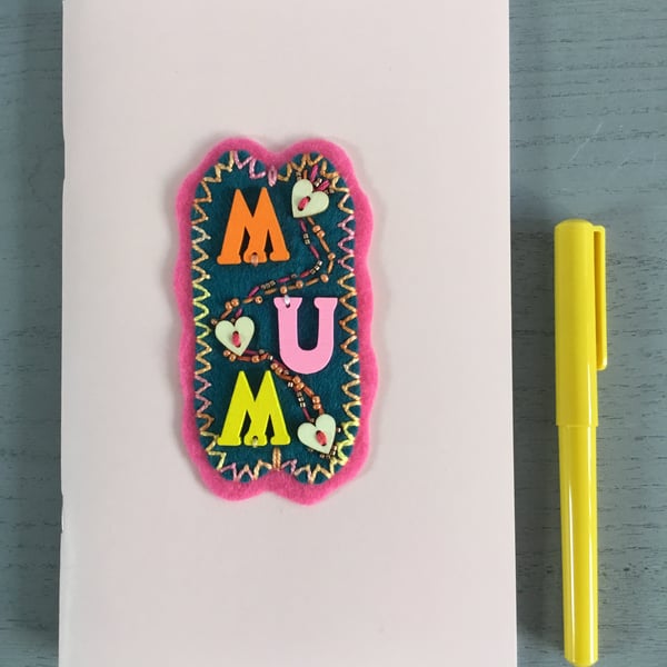Hand Embroidered Mum Notebook and Pen Set