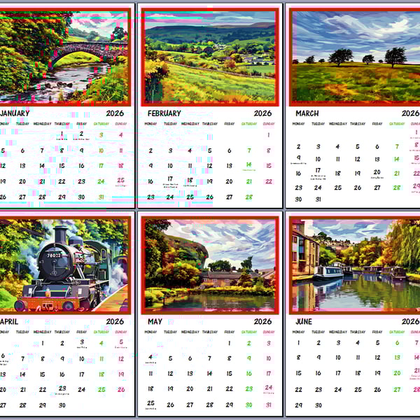 2026 Yorkshire Scenery Hanging Wall Calendar Each month A4